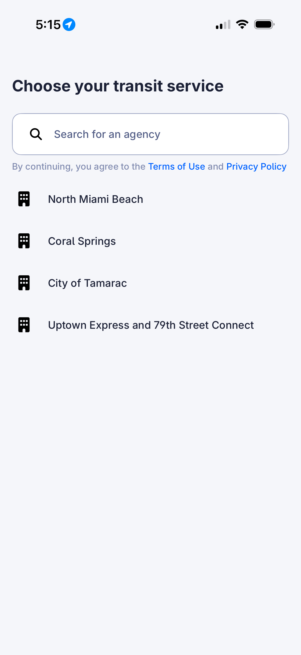 RideKel service selection screen