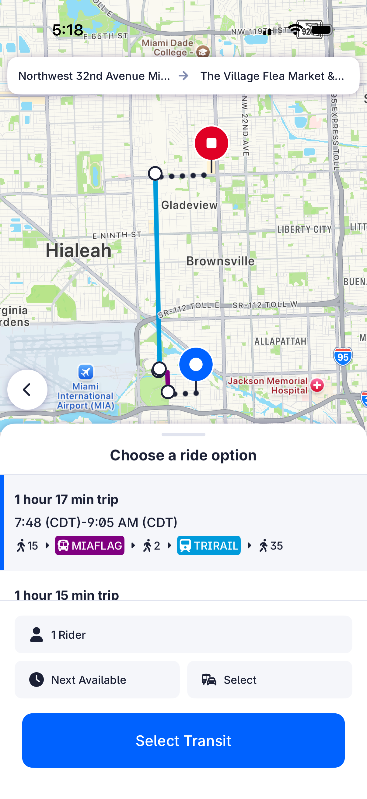 RideKel ride options screen